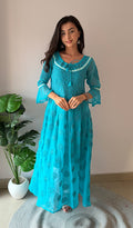 Aadab Women's Lakhnavi Handcrafted Faux-Georgette Chikankari  Anarkali Dress - HONC038898