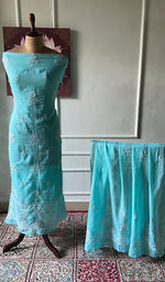Load image into Gallery viewer, Women's Lucknowi Handcrafted Kota Cotton Chikankari Unstitched Kurta And Dupatta Set - HONC0340084