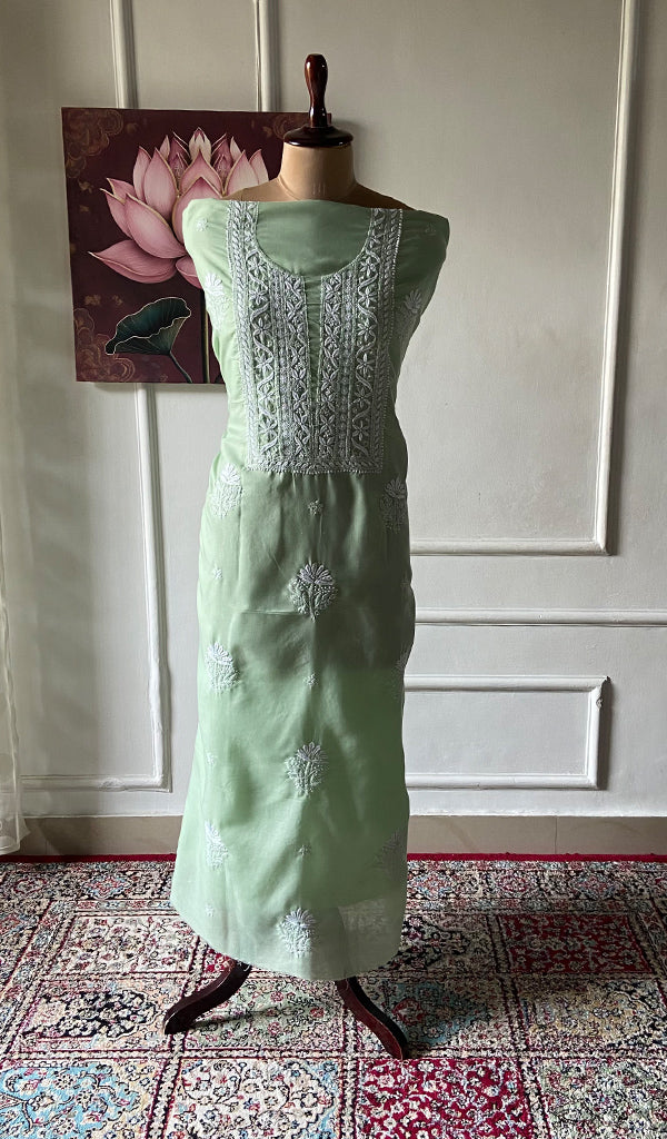 Women's Lakhnavi Handcrafted Cotton Chikankari Unstitched Kurti Fabric - HONC0368476