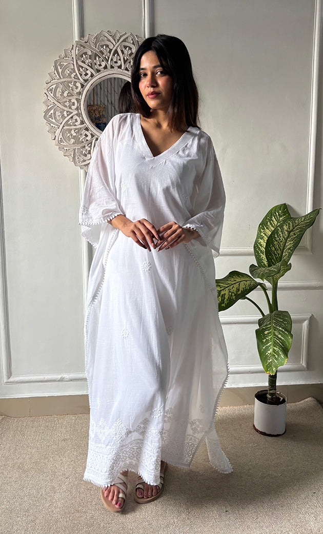 Women's Lucknowi Handcrafted Cotton Chikankari Kaftan - HONC0311104