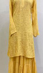 Load image into Gallery viewer, Women&#39;s Lucknowi Handcrafted Viscose Georgette Chikankari Kurta Gharara Set - HONC0195688
