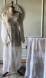 Load image into Gallery viewer, Women's Lakhnavi Handcrafted Mul Chanderi Semi - Stitched Kurta And Dupatta Set - HONC0294987