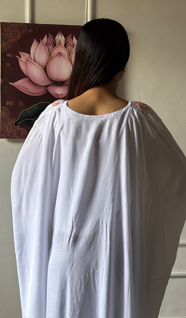 Women's Lucknowi Handcrafted Cotton Chikankari Kaftan - HONC0352349
