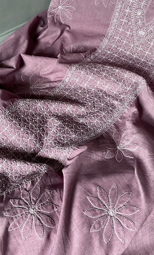 Women's Lakhnavi Handcrafted Cotton Chikankari Unstitched Kurti Fabric - HONC0313490