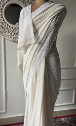 Load image into Gallery viewer, Women&#39;s Lakhnavi Handcrafted Pure Silk Georgette Chikankari Saree - HONC0313293
