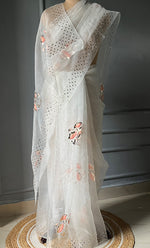 Load image into Gallery viewer, Women&#39;s Lucknowi Handcrafted Pure Organza Silk Chikankari Saree - HONC0306873
