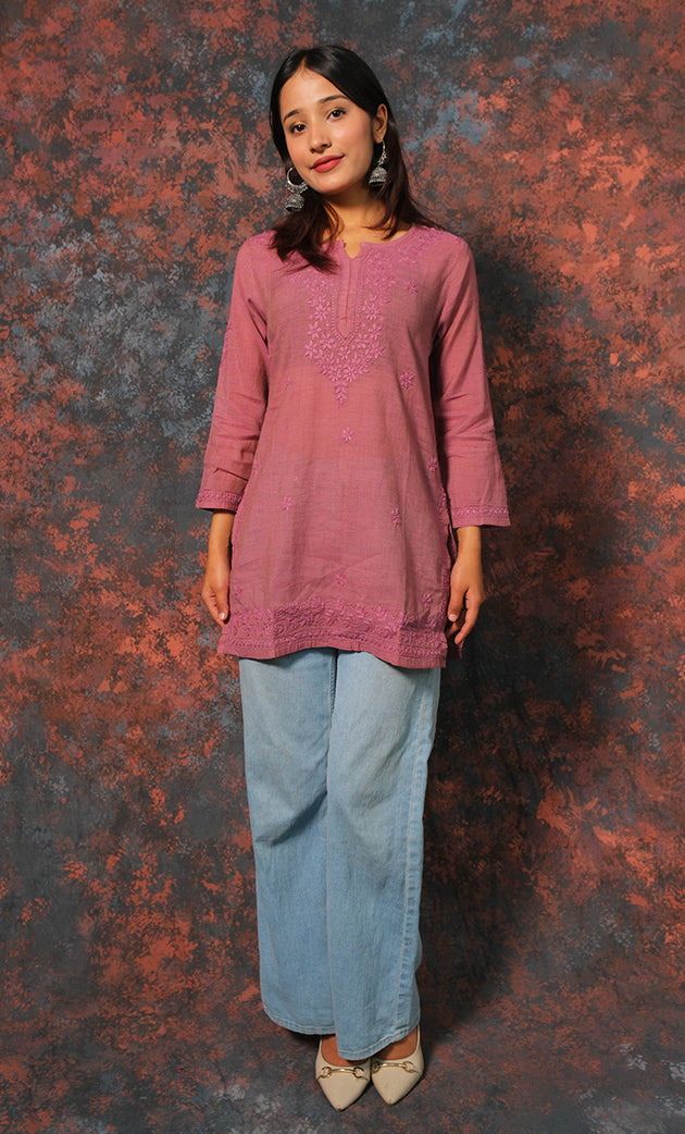 Atifa Women's Lakhnavi Handcrafted Cotton Chikankari Top - HONC0331502