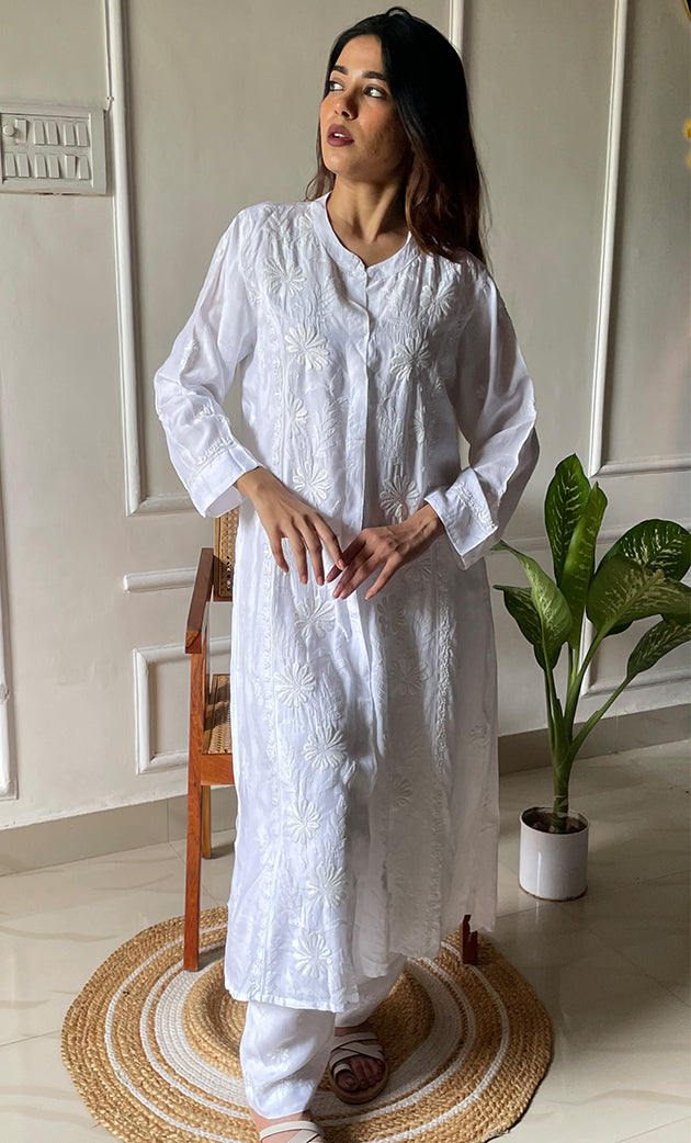 Women's Lakhnavi Handcrafted Cotton Chikankari Kurti And Plazzo Set - HONC0289250