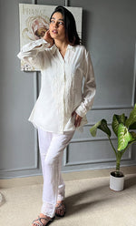 Load image into Gallery viewer, Women&#39;s Lakhnavi Handcrafted Cotton Chikankari Top - HONC0308387
