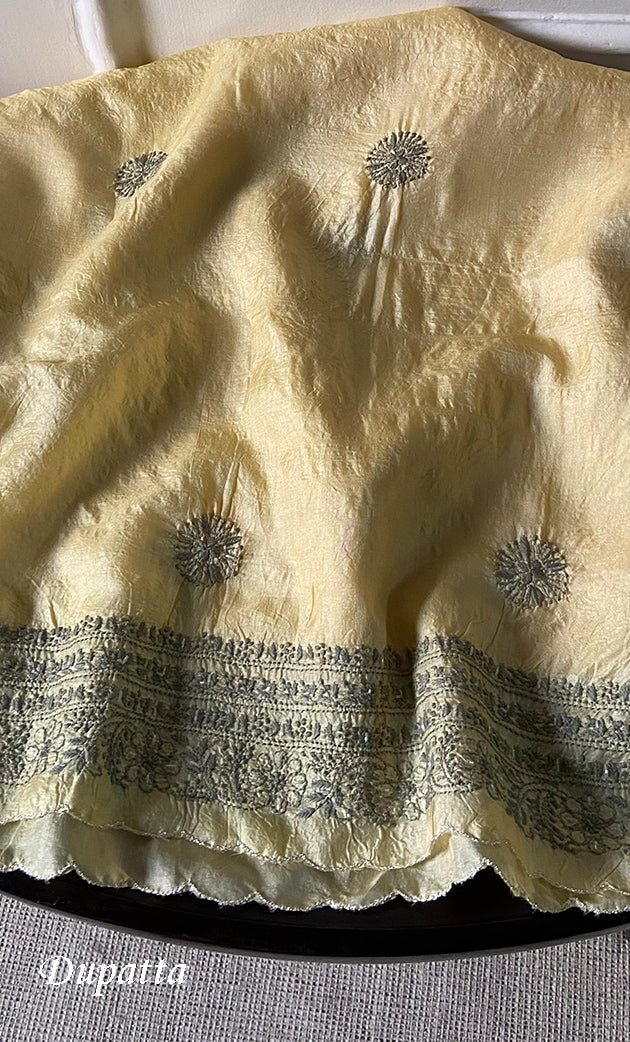 Women's Lakhnavi Handcrafted Tussar Silk Chikankari Kurta And Dupatta Set - HONC0314560