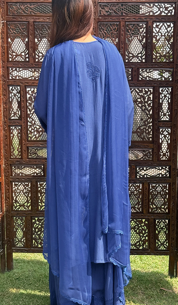 Women's Lakhnavi Handcrafted Modal Cotton Chikankari Kurta Dupatta And Palazzo Set - HONC0233466