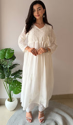 将图像加载到图库查看器中， Women's Lucknowi Handcrafted Modal Cotton Chikankari Angrakha - HONC0210167