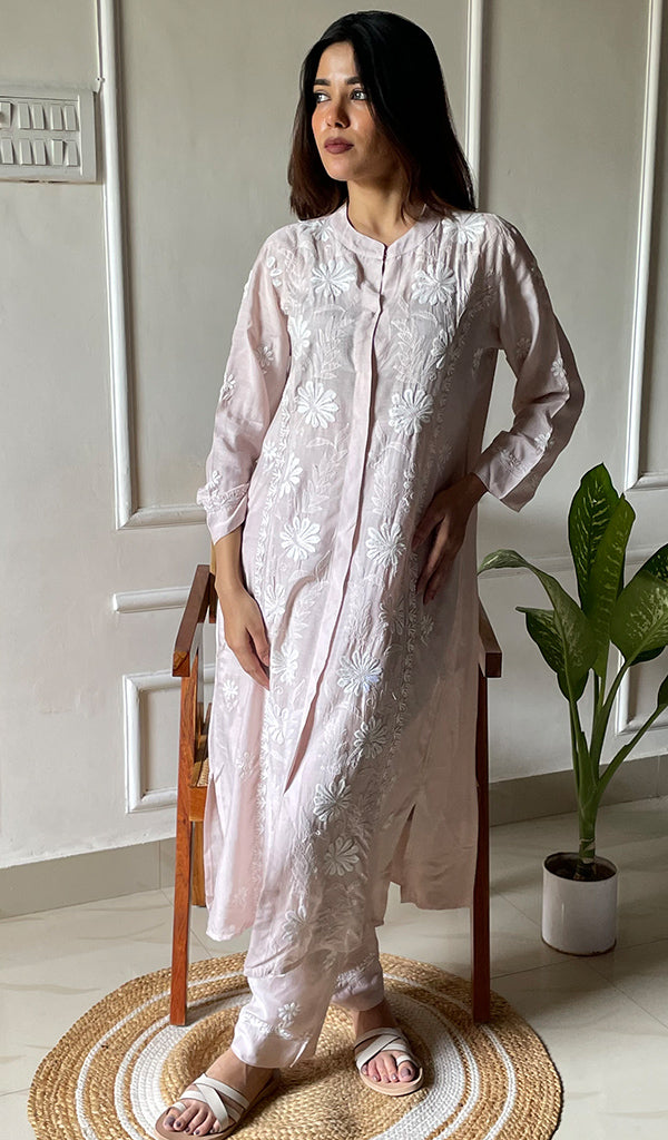 Women's Lakhnavi Handcrafted Cotton Chikankari Kurta And Palazzo Set - HONC0289185