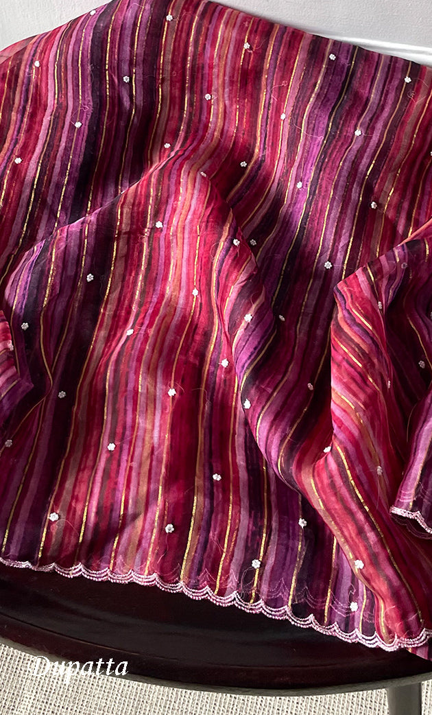 Women's Lakhnavi Handcrafted Chanderi Silk Semi - Stitched Kurta And Dupatta Set - HONC0312994