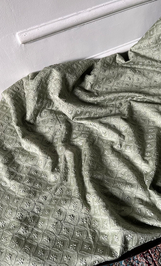 Lucknowi Handcrafted Chanderi Silk Chikankari Unstitched Men's Kurta Fabric - HONC0306343