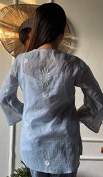 Load image into Gallery viewer, Vaanya Women's Lakhnavi Handcrafted Mul Chanderi Chikankari Top - HONC0334148