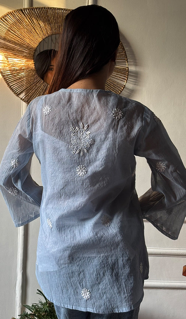 Vaanya Women's Lakhnavi Handcrafted Mul Chanderi Chikankari Top - HONC0334148