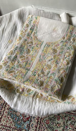 Load image into Gallery viewer, White Pure Mul Chanderi Chikankari 2 Pc Unstitched Suit Set — Gold Multicoloured Work