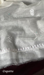 将图像加载到图库查看器中， Women&#39;s Lakhnavi Handcrafted Organza Chikankari Unstitched Kurta And Dupatta Set- HONC0249872
