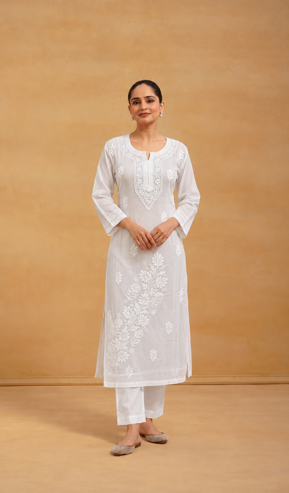 Women's Lucknowi Handcrafted Cotton Chikankari Kurti - HONC098116