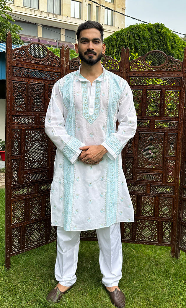 Men's Lucknowi Handcrafted Cotton Chikankari Kurta - HONC0303105