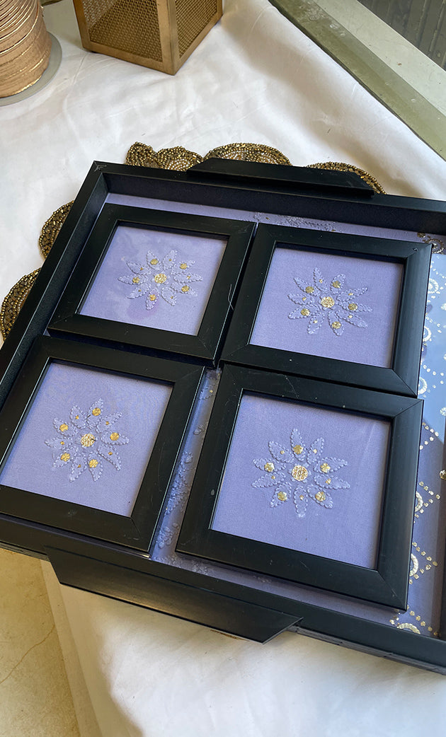 Chikankari Tray with Four Coasters - HONCO295533