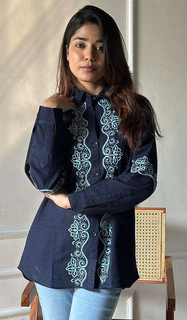 Women's Lucknowi Handcrafted Slub Cotton Chikankari Shirt - HONC0299112