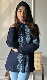 Load image into Gallery viewer, Women&#39;s Lucknowi Handcrafted Slub Cotton Chikankari Top - HONC0299112
