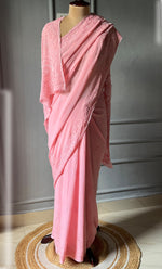 Load image into Gallery viewer, Women&#39;s Lakhnavi Handcrafted Viscose Georgette Chikankari Saree - HONC0290055
