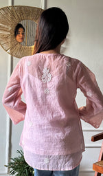 Load image into Gallery viewer, Vaanya Women's Lakhnavi Handcrafted Mul Chanderi Chikankari Top - HONC0334315