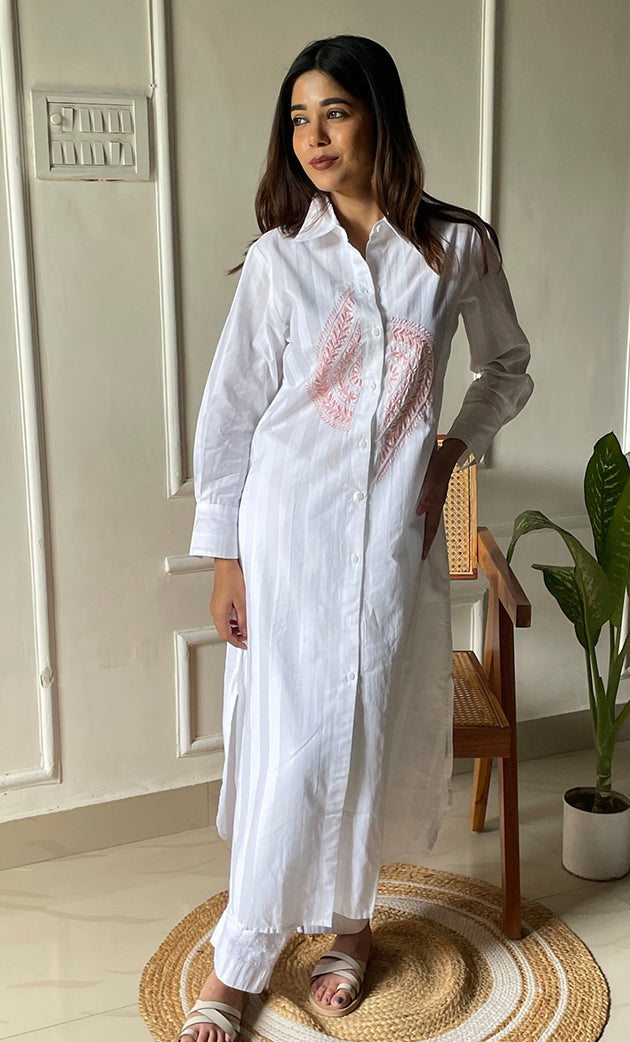 Women's Lakhnavi Handcrafted  Linen Cotton Chikankari Kurti -  HONC0301624