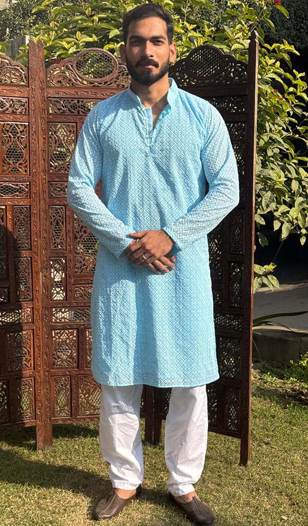 Men's Faux-Georgette Hakoba Kurta - HONC0266677