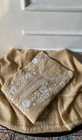 Basma Women's Lucknowi Handcrafted Mul Chanderi Semi - stitched Chikankari Anarkali Full Set - HONC0355632