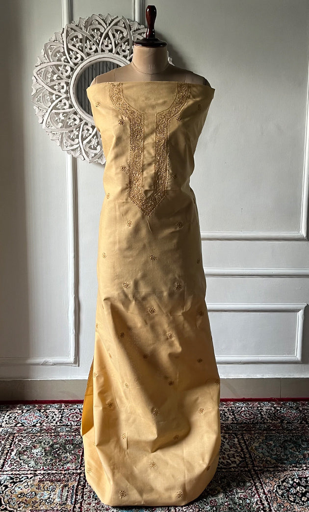 Lucknowi Handcrafted Cotton Chikankari Unstitched Men's Kurta Fabric - HONC0289839