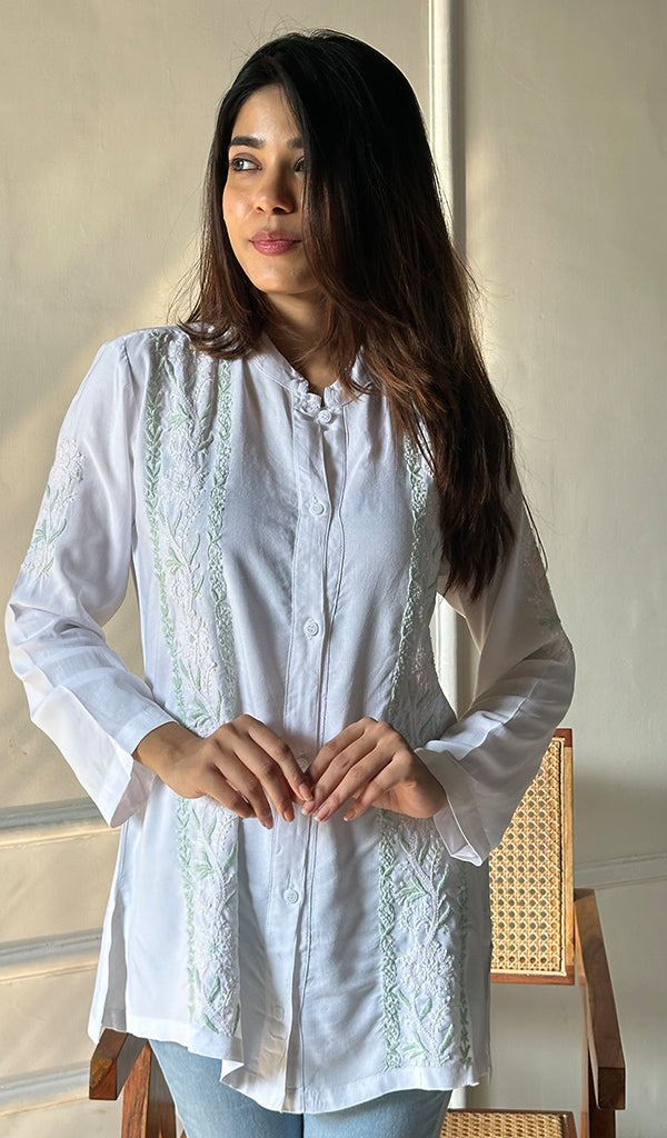 Driti Women's Lakhnavi Handcrafted Cotton Chikankari Shirt - HONC0297833
