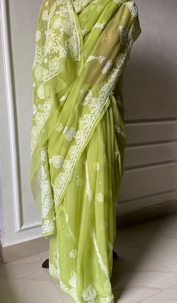 Women's Lakhnavi Handcrafted Faux-Georgette Chikankari Saree - HONC0223881
