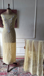 Load image into Gallery viewer, Chidiya Women's Lakhnavi Handcrafted Mul Chanderi Unstitched Kurta And Dupatta Set- HONC0349590
