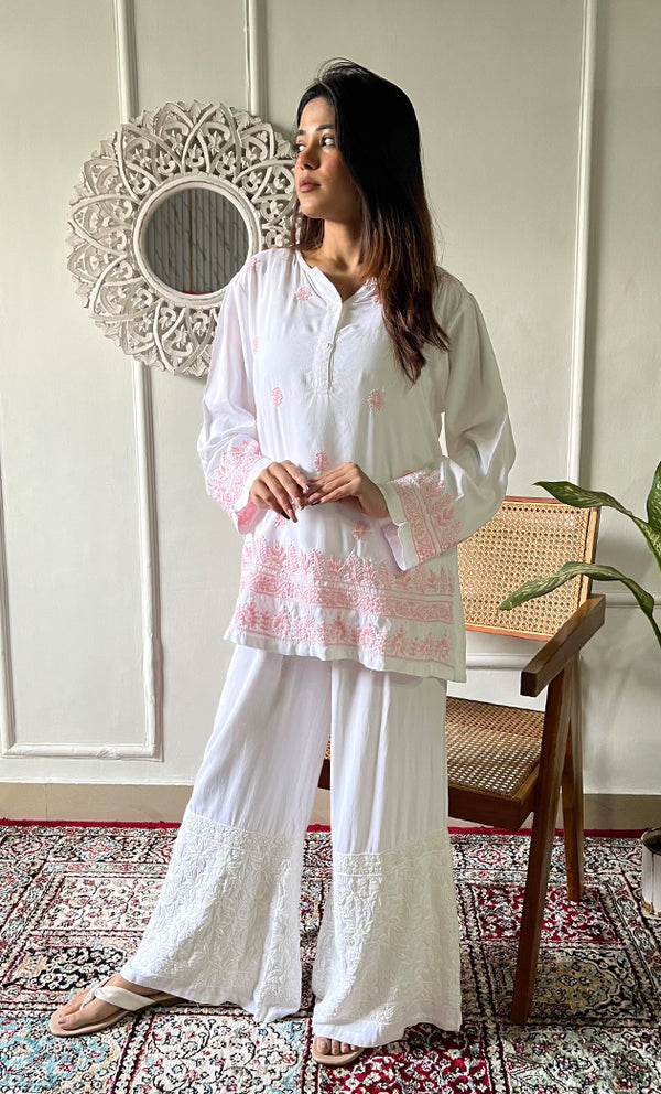 Women's Lakhnavi Handcrafted Modal Cotton Chikankari Top - HONC0308838