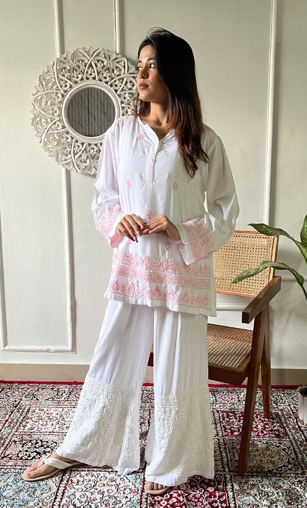 Women's Lakhnavi Handcrafted Modal Cotton Chikankari Top - HONC0308838