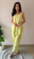 Amreena Women's Lakhnavi Handcrafted Chanderi Silk Chikankari Top And Pant Set - HONC0373448