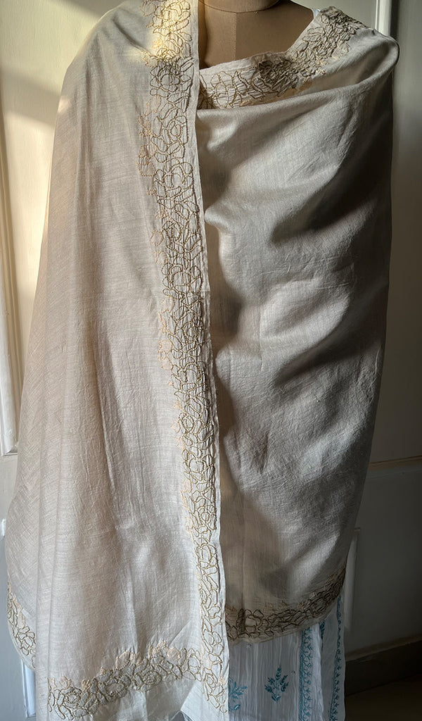 Women's Lakhnavi Handcrafted  Munga Silk Chikankari Dupatta - HONC0252236