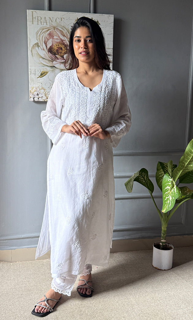 Women's Lakhnavi Handcrafted Kota Cotton Chikankari Kurti - HONC0305763