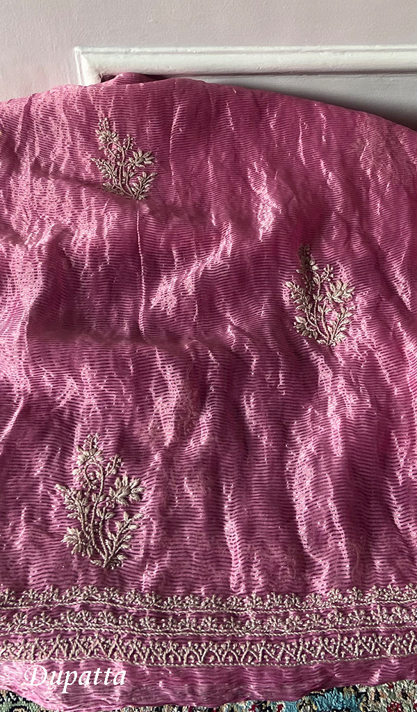 Women's Lakhnavi Handcrafted Tussar Silk Chikankari Kurta And Dupatta Set - HONC0331051
