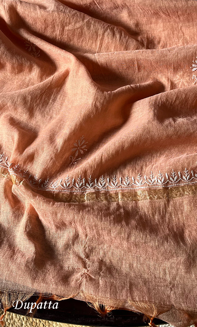 Women's Lakhnavi Handcrafted Mul Chanderi Chikankari Full Suit Material - HONC0307427