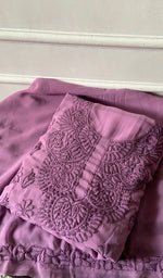 将图像加载到图库查看器中， Women's Lucknowi Handcrafted Faux-Georgette Unstitched Chikankari Suit Material - HONC0347511