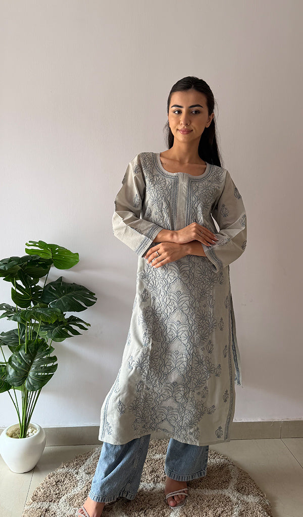 Women's Lakhnavi Handcrafted Cotton Chikankari Kurti - HONC0379475