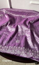 Load image into Gallery viewer, Women's Lakhnavi Handcrafted Tissue Chanderi Semi-Stitched Kurta  And Dupatta Set - HONC0323633