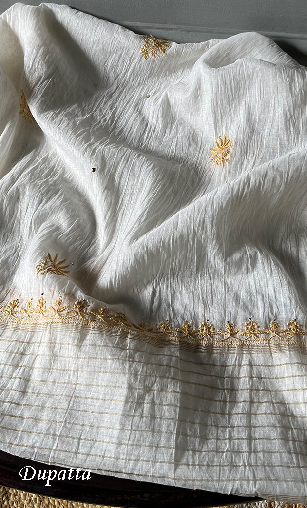 Women's Lakhnavi Handcrafted Mul Chanderi Unstitched Kurta And Dupatta Set - HONC0278943