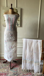 Load image into Gallery viewer, Women's Lakhnavi Handcrafted Mul Chanderi Unstitched Kurta And Dupatta Set - HONC0355683
