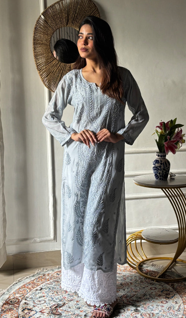 Sameena Women's Lakhnavi Handcrafted Muslin Chikankari Kurti - HONC03374557